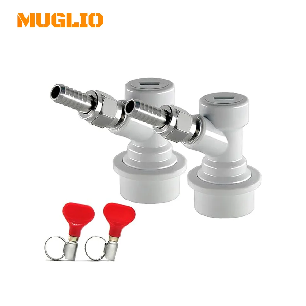 MUGLIO Cornelius Keg Quick Disconnect Ball Lock Gas Disconnect 1/4 MFL with Swivel Nuts Worm Clamps for Home Brewing Wine Making