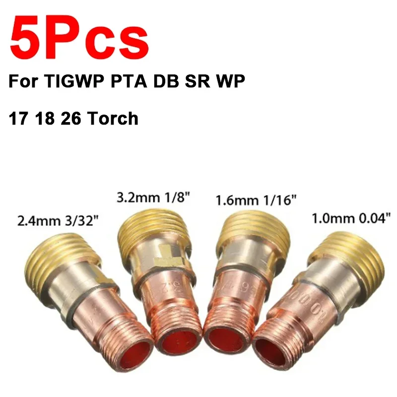 

5Pcs Brass Collets Body Gas Lens Connector With Mesh For Tig WP-17/18/26 Torch TIG Argon Arc Welding Gun Accessories