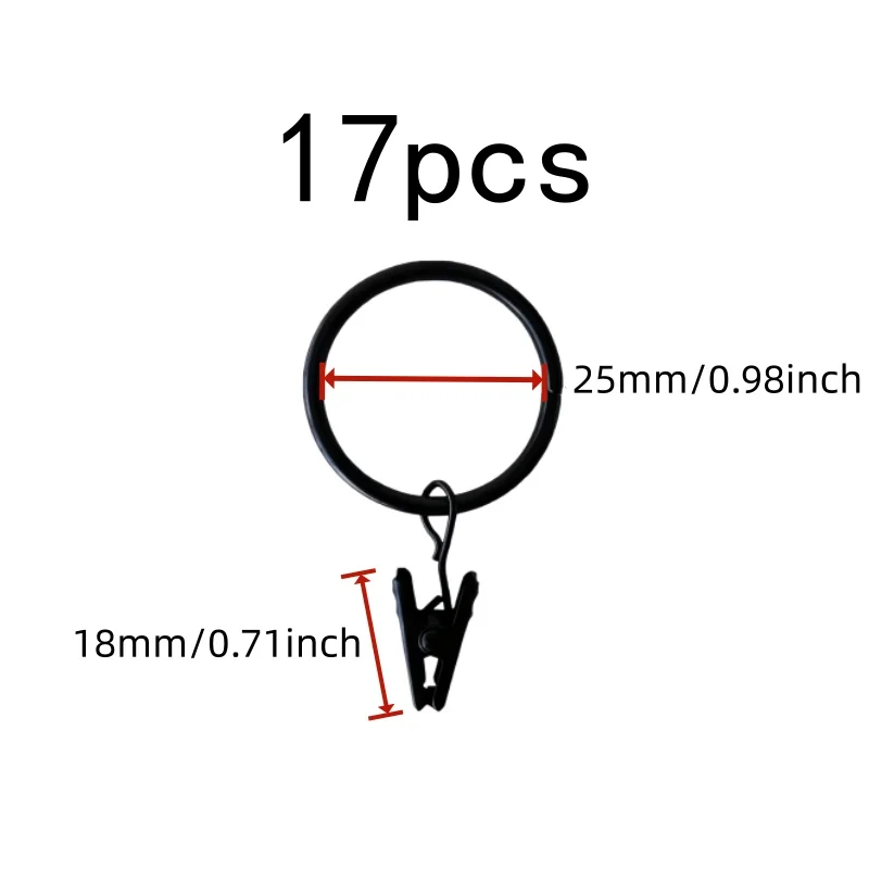 17 pcs 25mm Metal Curtain Hanger Rings, Bathroom Shower Panels, Easy Slide On Rod, Strong Clip Grip, Multipurpose view 2