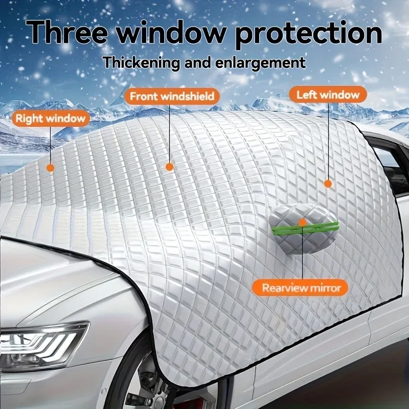 Universelle Auto-Windschutzscheibenabdeckung für den Außenbereich, Schnee-, Frost- und Eisschutz, UV-Sonnenschutz, staubdichte Abdeckung mit Spiegelabdeckung – Detail 1