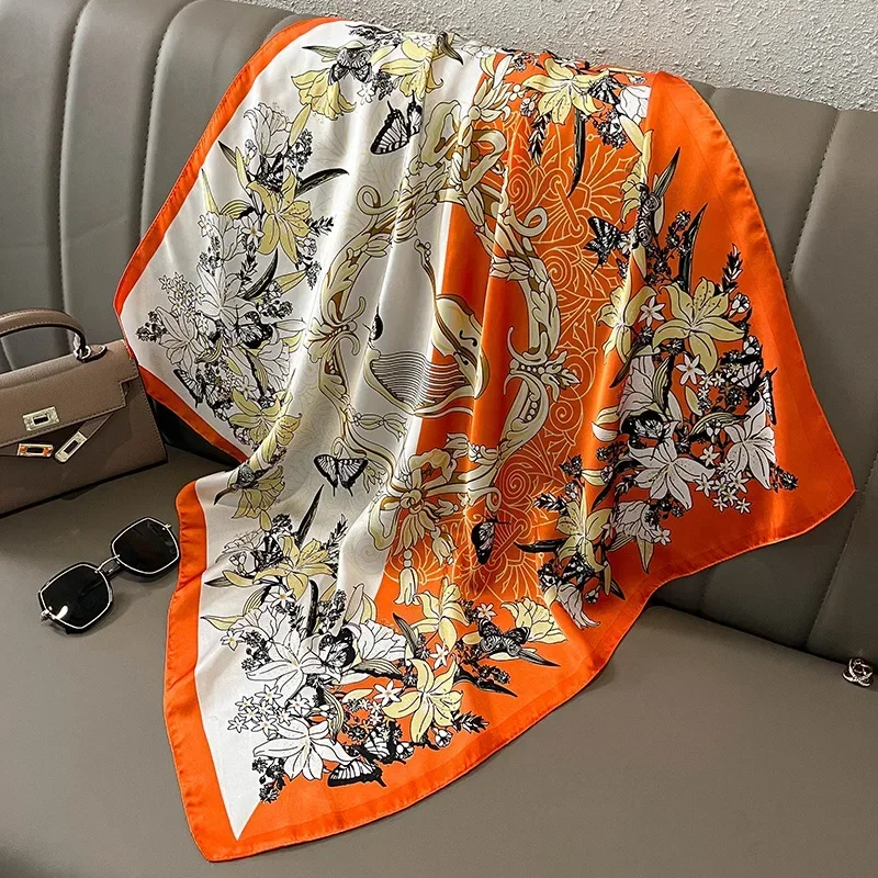 2024 New 70*70cm Silk Satin Hair Scarf Women Handkerchief Printed Female Square Head Bandana Small Neck Muffler Hijab Lady Girl