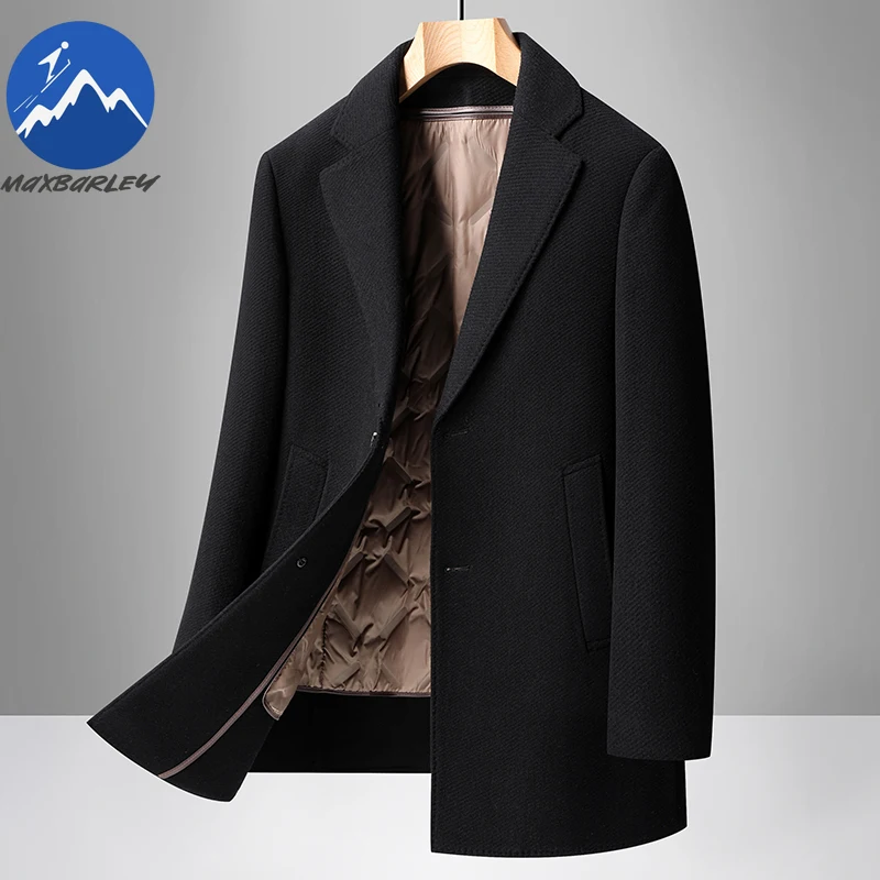 Maxbarley Luxury Men Down Jackets Fashion Suit Collar Work Warm Goose Down Filled Coat Casual Business Lightweight Winter Jacket