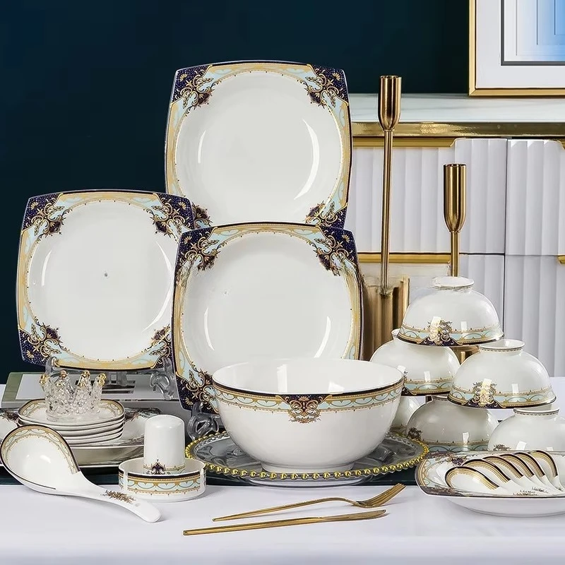 a8+  bone china tableware square microwave Phnom Penh personalized tableware, Jingdezhen ceramic household bowls and gifts