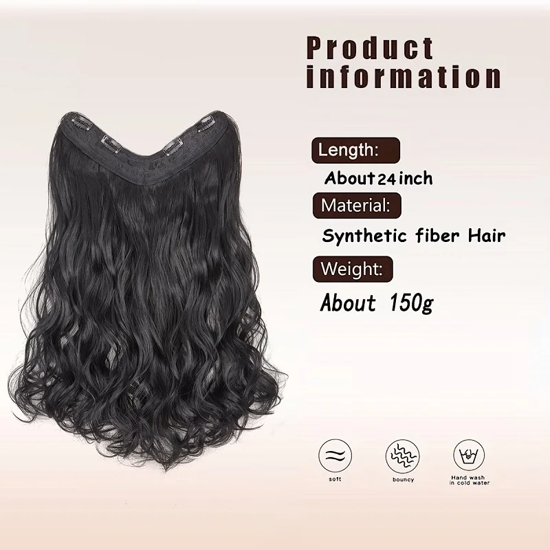 Extensión de cabello sintética de 24 pulgadas con 4 clips, larga, rizada, esponjosa, resistente al calor, aumenta volumen natural 2