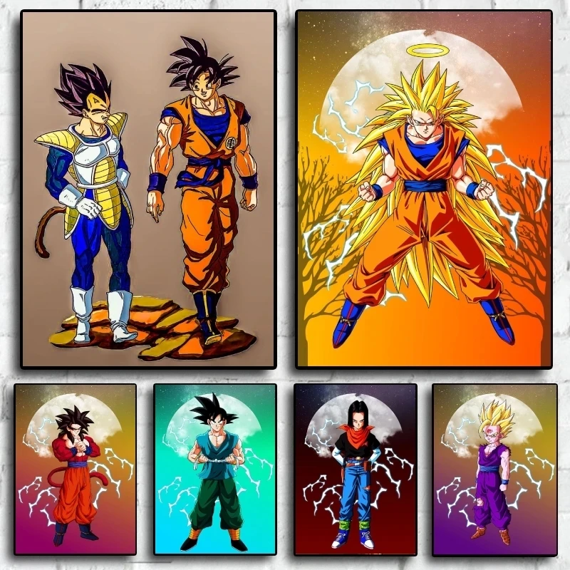 Clássico Anime Dragon Ball Super Saiyan Son Goku Mural Para As Crianças Sala de estar Casa Arte Da Parede Presente Decorativo Estética