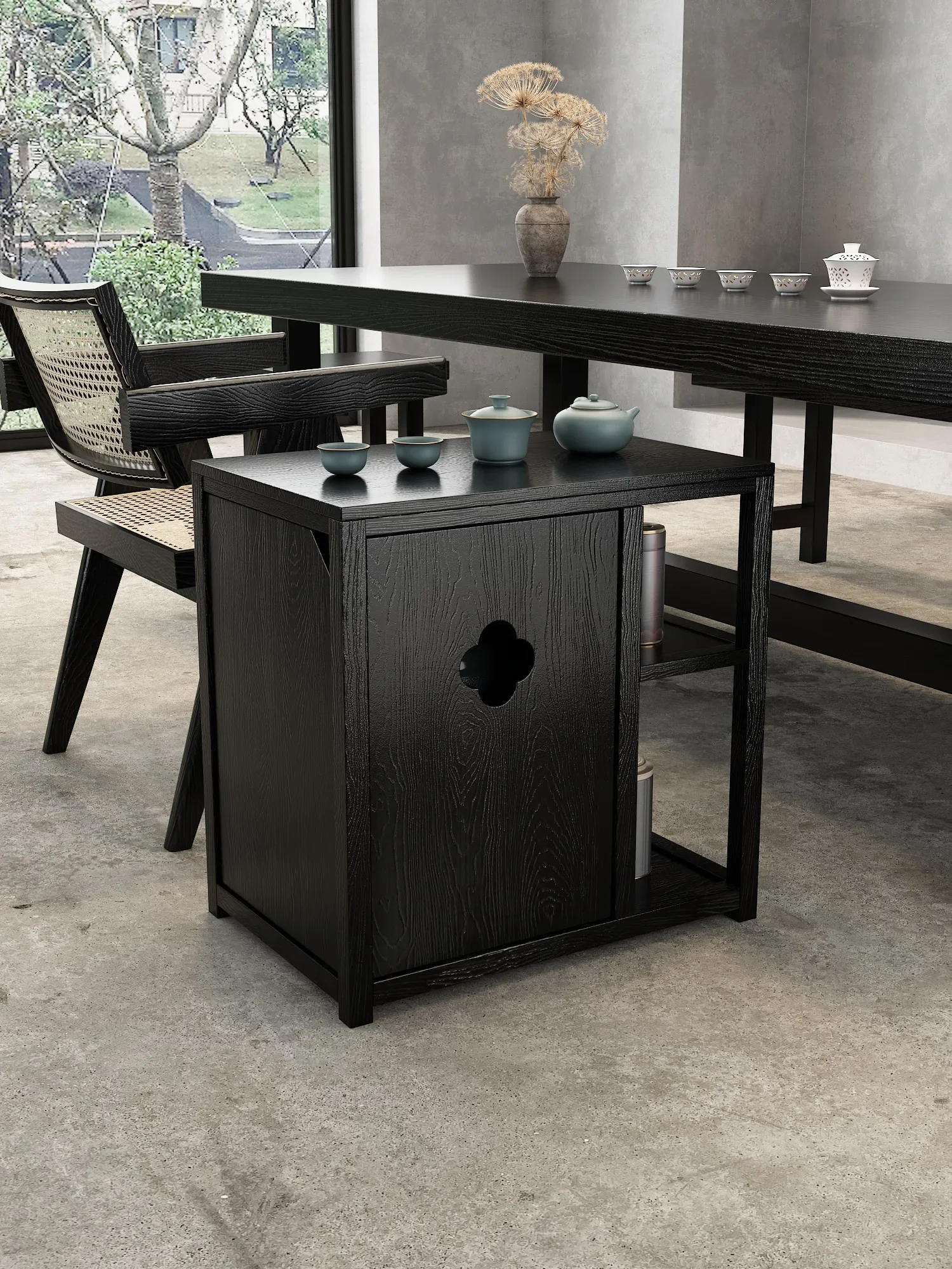 

Tea cabinet, new Chinese style solid wood edge table, quiet breeze, home sofa, corner table, office water boiling table, living