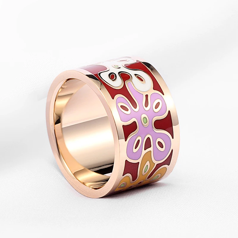 High Quality Party Jewelry Dubai Jewellery Ring Stainless Steel Enamel Jewelry Colored Enamel Ring