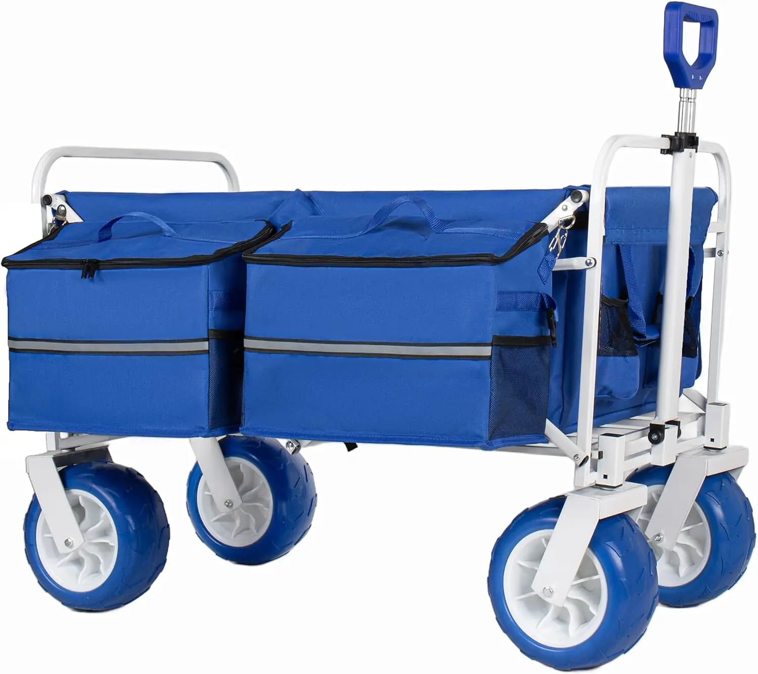 

500lbs Heavy-Duty Folding Beach Wagon Cart with 9" PVC All-Terrain Wheels.Oversized 150L Capacity, Adjustable Handle,Removable C