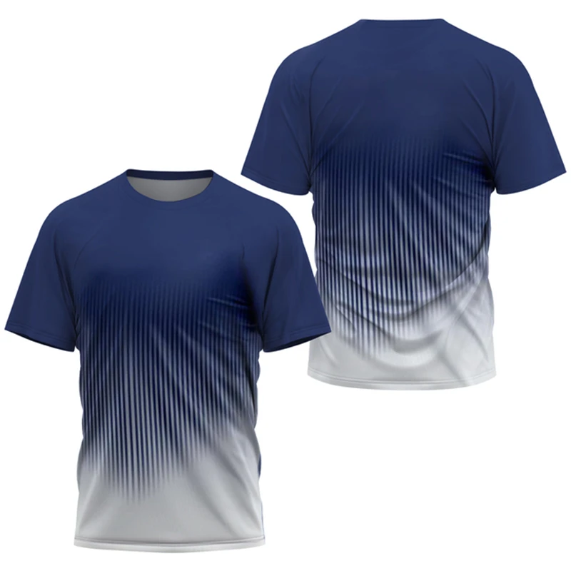Summer Tops Fashion Gradient Stripe Print T-Shirt Men Badminton Table Tennis Comfort Clothing Casual Round Neck Sports T-Shirts