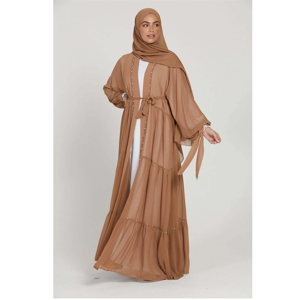 

Women Muslim Kimono Cardigan Beaded Maxi Dress Eid Islam Clothing Dubai Abaya Turkey Robe Kaftan Femme Caftan Kebaya Jalabiya