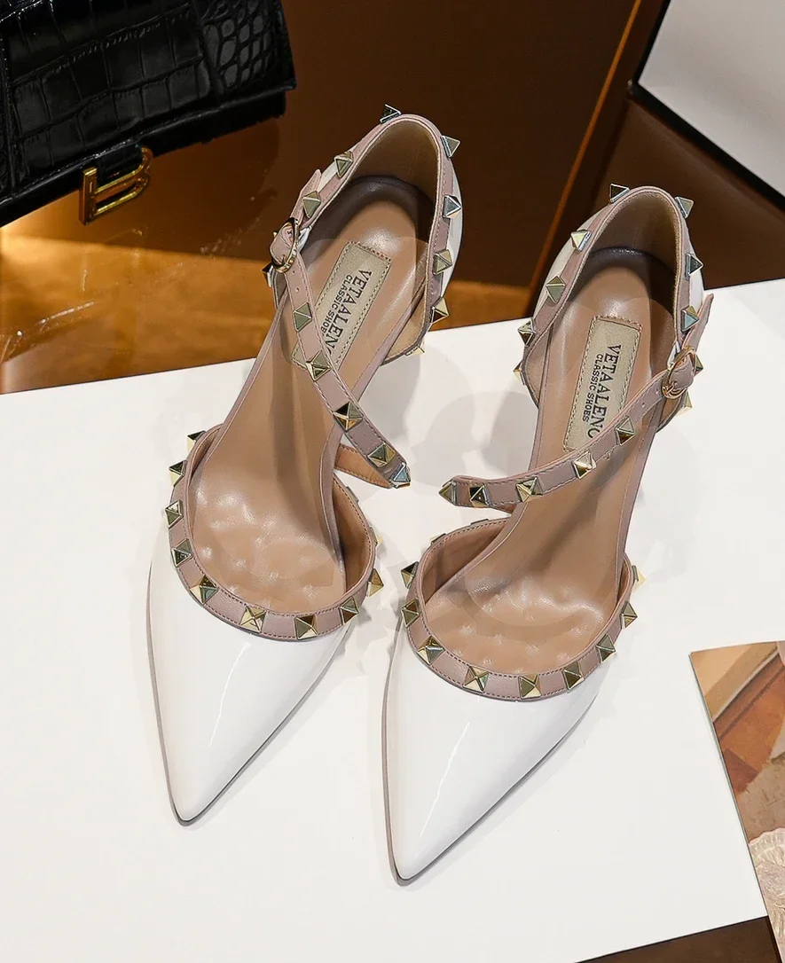 【Measure Your Feet Length Before Order】Women Stiletto Thin High Heel Sandal Rivet Pointy Toe Fashion Party Dress Shoe 118-CHC-33