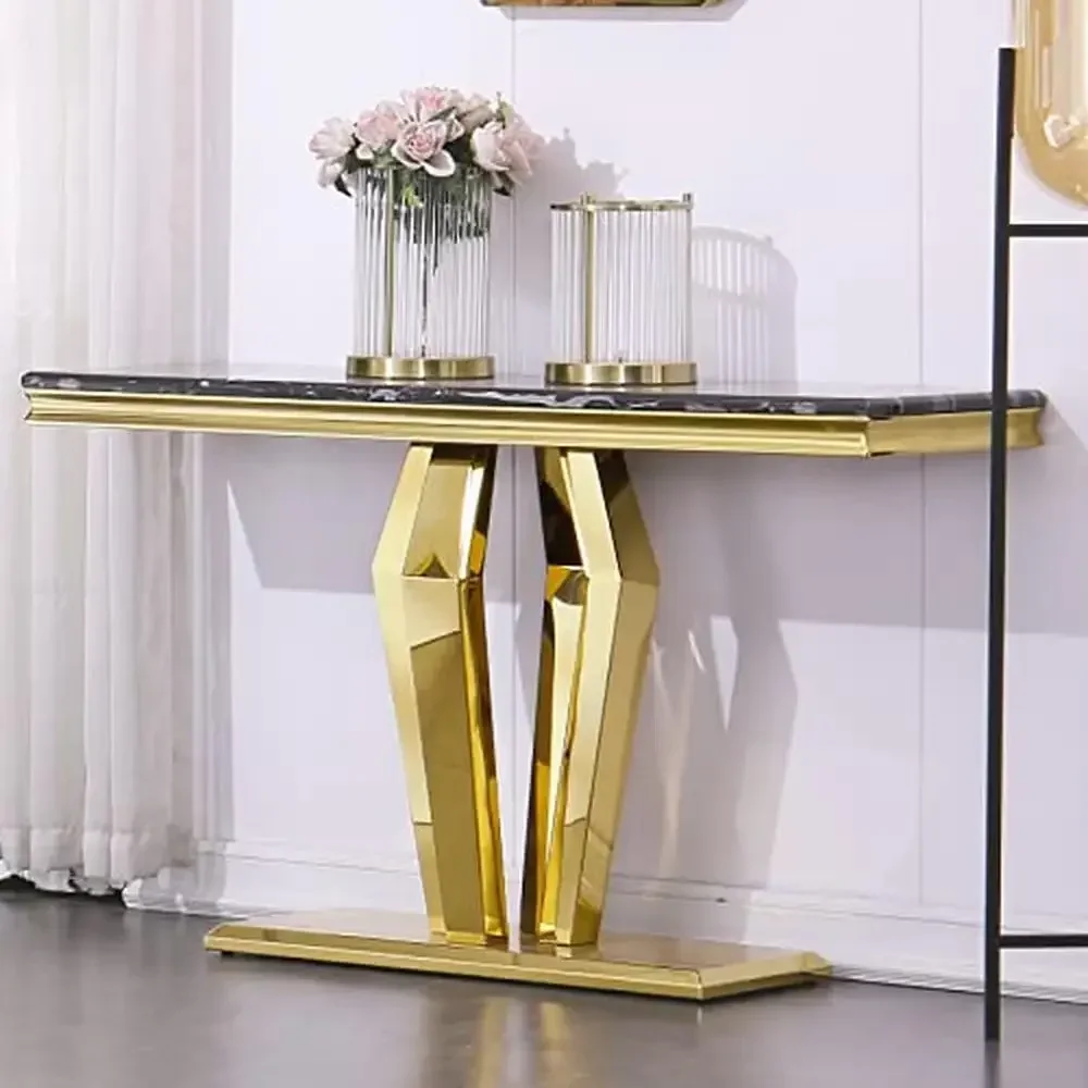 Modern Gold Geometric Base Console Table Living Room Entryway Sofa Black Gold Mirror Shelf Multi-Function Display Furniture Bed