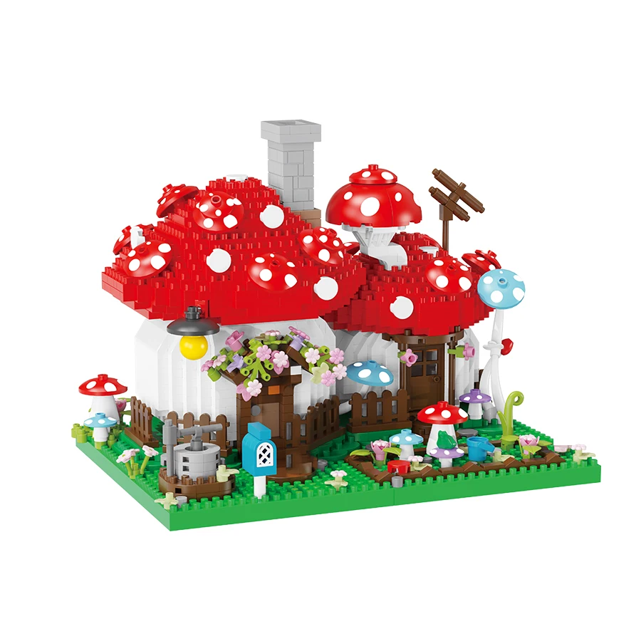 1346PCS Mushroom House Building Blocks Street View Architecture Micro Blocks DIY Educational Kids Toys Gifts Sets