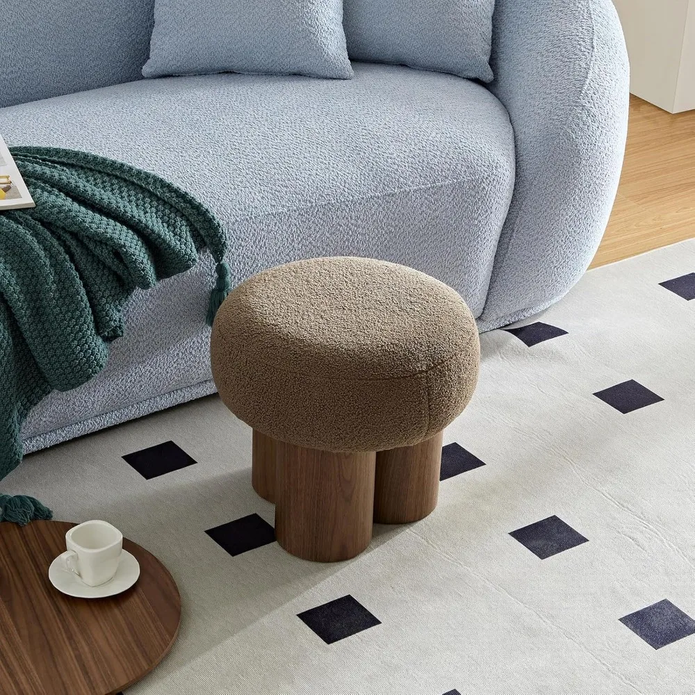 Fabric Round Ottoman Foot Stool,Modern Mushroom Shape Small Foot Rest,Comfy Floor Pouf for Living Room,Bedroom,Faux Teddy Fur