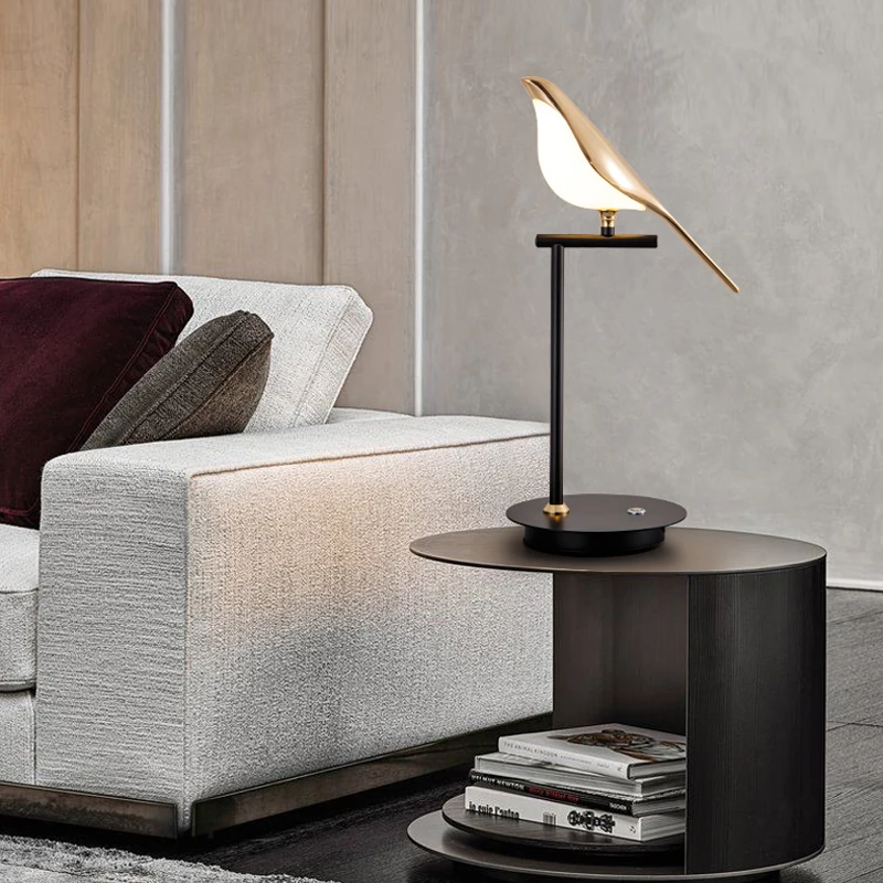 Lámpara de mesa LED moderna, lámpara de lectura de modelo de pájaro Urraca, iluminación interior, dormitorio, mesita de noche, sala de estar,
