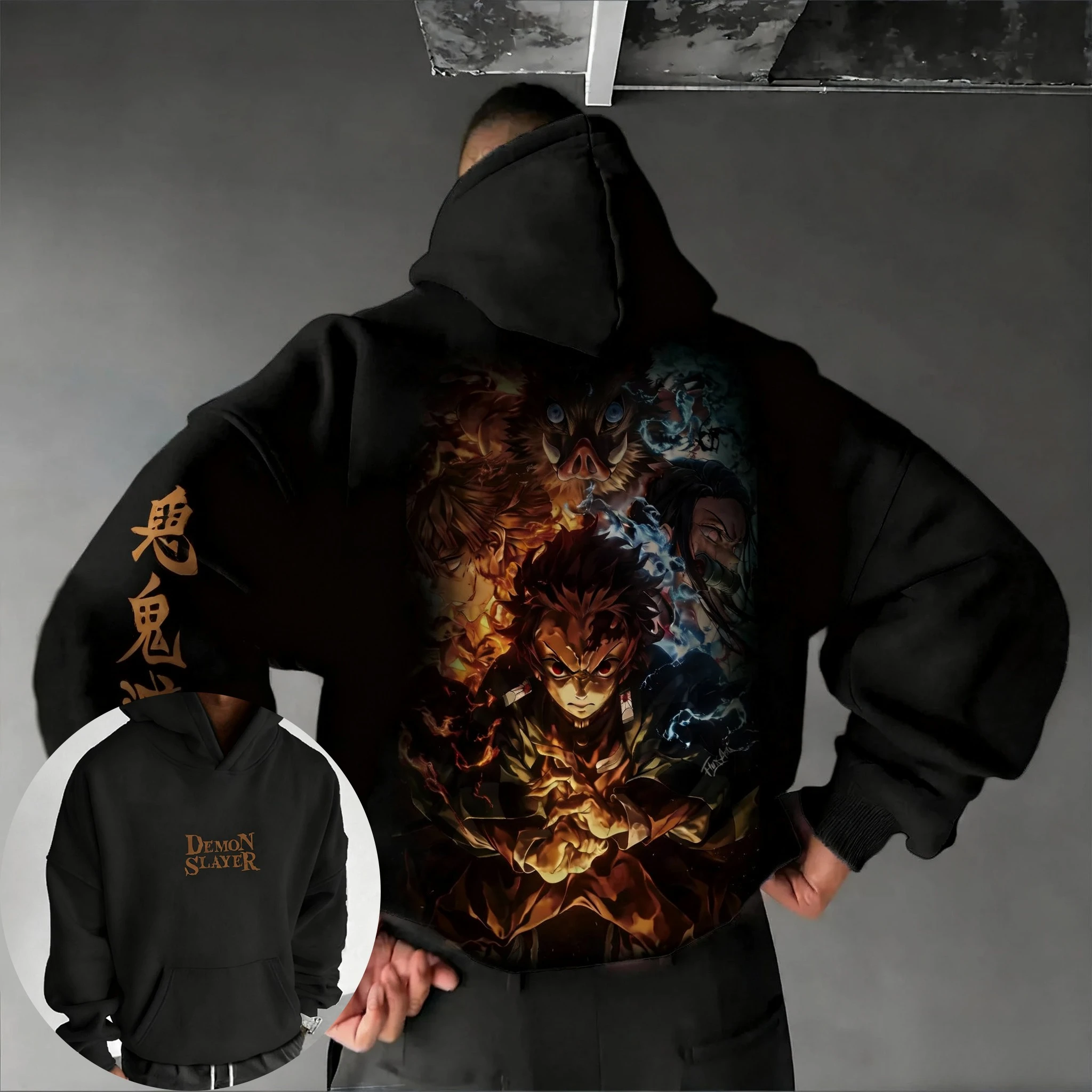

Demon Slayer Anime Co Branded Hoodie 2026 Men's and Women's Autumn/Winter New Style Street Hip Hop Trendy Loose Parent Child Top