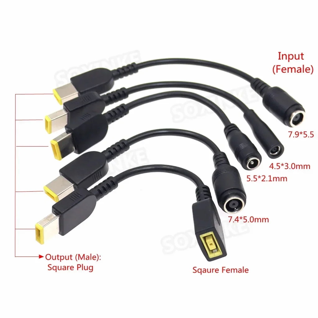 Cable adaptador para ordenador portátil, enchufe cuadrado a 4,5x3,0mm, 5,5x2,1mm, 7,4x5,0, 7,9x5,5mm, Cable convertidor de cargador de energía CC hembra para Lenovo hp