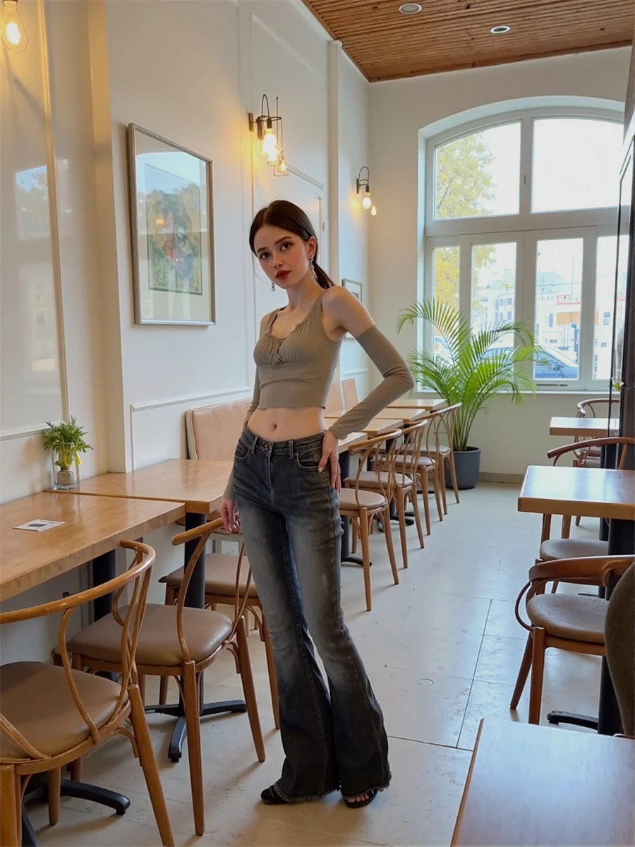 جينز نسائي منخفض الخصر Y2K قيعان جرس زرقاء للسيدات بنطال دينم عتيق ملابس خروج عصرية كورية للخريف غير رسمية #6