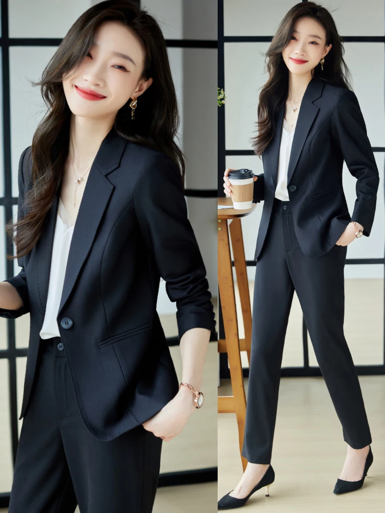 

Черный женский костюм-двойка Весна 2026: Новинка для офиса, элегантный деловой стиль, профессиональная одежда для особых случаев и карьеры