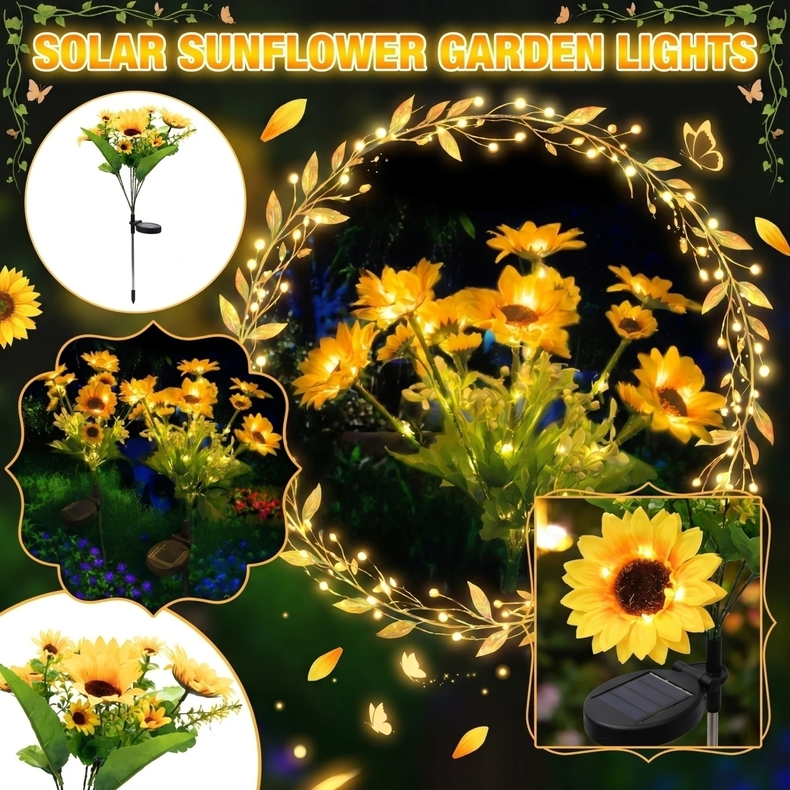 

Solar-Powered Sunflower LED Light Lawn Decorative Light Garden Ambient Light Realistic Flower Outdoor Courtyard Lights