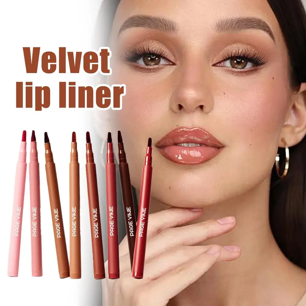 Lápis delineador labial à prova d'água, veludo, marrom, cereja, vermelho, contorno preciso, não seco, nude, fosco, batom, cosméticos femininos