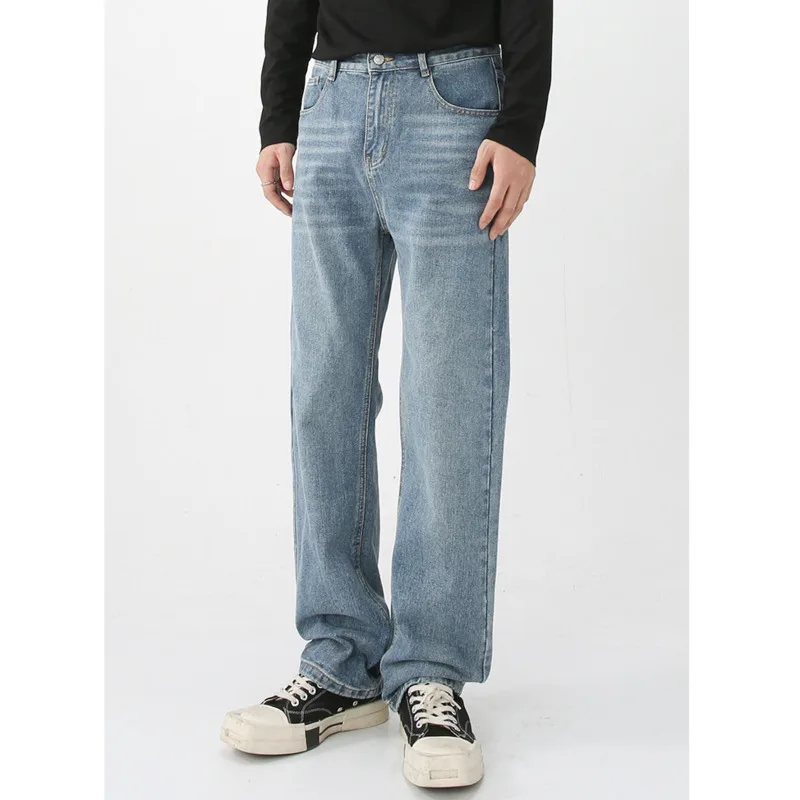 Harajuku straight leg jeans men's Korean style loose casual pants 2024 season versatile straight leg wide leg pants S-XL