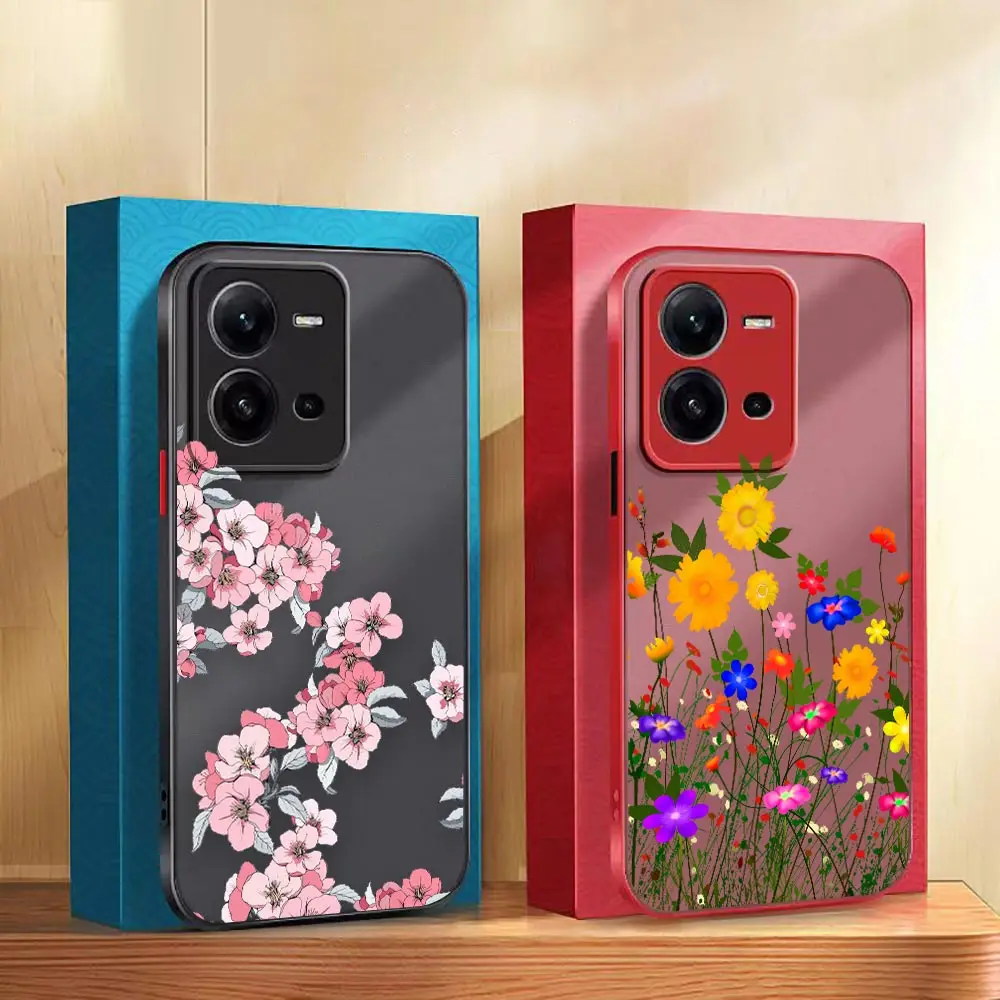 Matte Case Funda Coque For VIVO V25 23E 21E 21 20 19 17 15 11 11I 5 SE S9 6 5 1 PRO PLUS 5G Case Vintage Small Fresh Leaf Flower