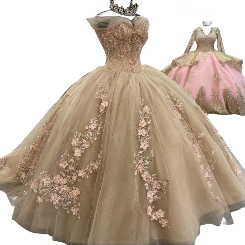 AAQ156 Angepasst Mädchen Geburtstag Party Kleid Frauen Off Schulter Spitze Applique Süße 16 14 Prom vestidos de 15 quinceañera 2025