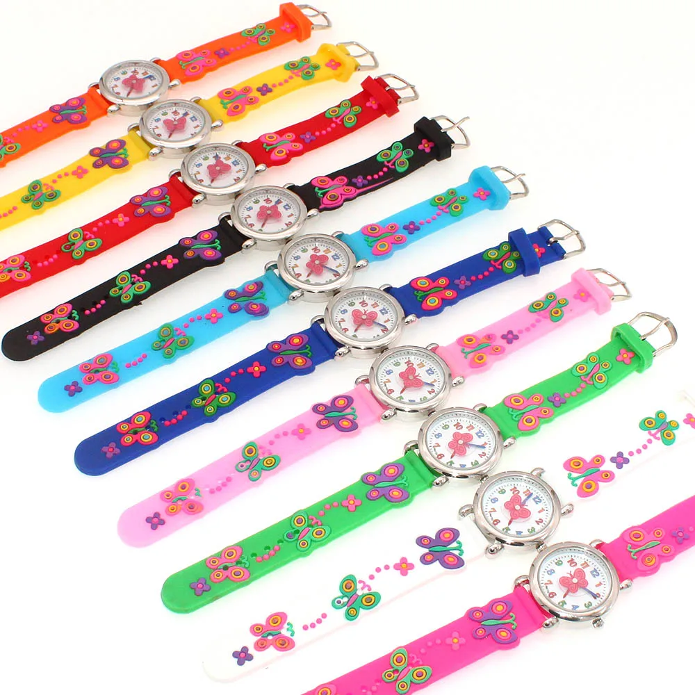 10Pcs Boys Girls Silicone Strap Quartz Watches Children Kids Students Digital Cool Butterfly Clocks