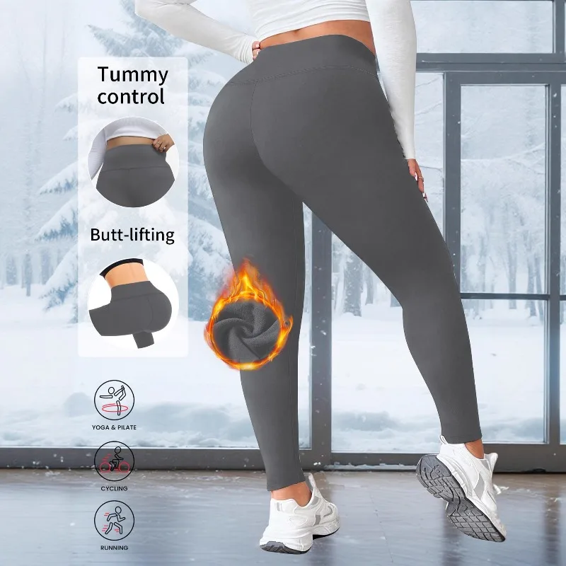 مفتوحة المنشعب حجم كبير النساء طماق الحرارية عالية الخصر بعقب رفع اليوغا السراويل صوف مبطن شتاء دافئ ضيق تجريب اللياقة البدنية