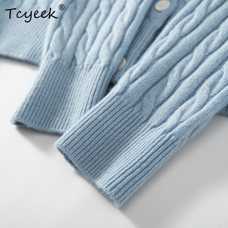 Tcyeek, 100%Pure Cashmere Elegant Cardigans, Women Long Sleeve Twisted, OL Fashion Loose Jacket, 2024 Fall Winter Top C48473QM