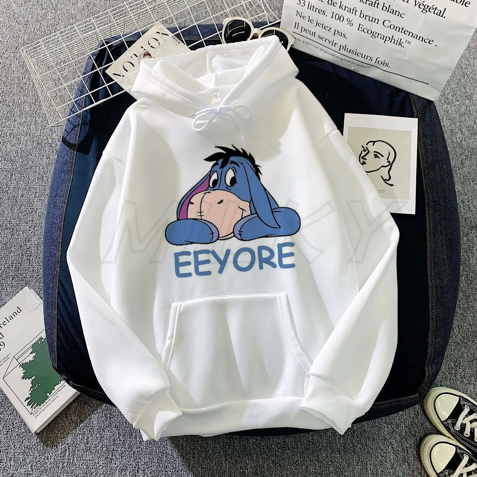 Cute Eeyore Printed Long-sleeved Hoodie for Women Casual Sweatshirts Autumn/winter Season Winnie the Pooh Crewneck Hoodie