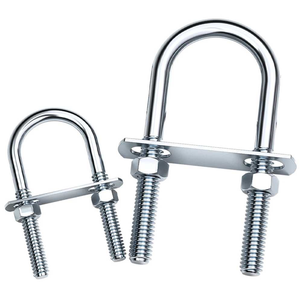 6PCS M6m8m12 Versatile Conical U-Bolts Galvanized Carbon Steel U-Shaped Pipe Clamp With Baffle Horseback Hoop Hardware Tool