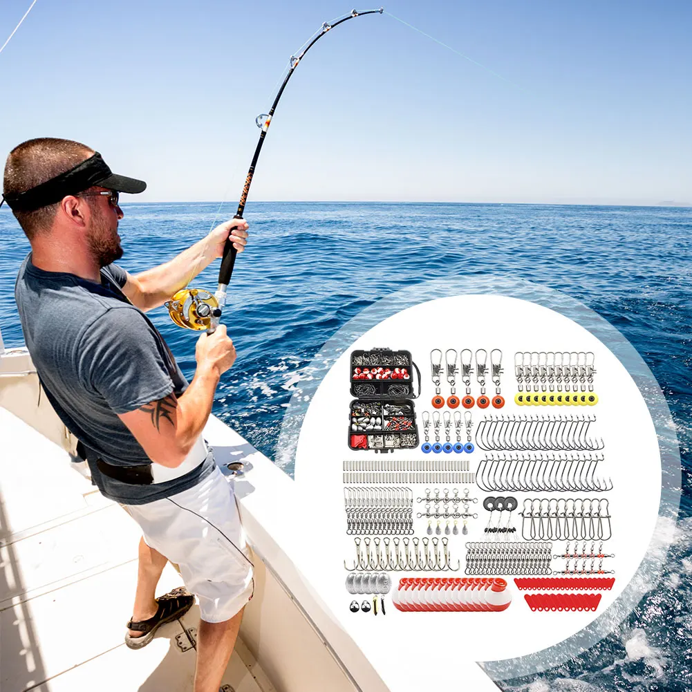 

267 шт. комплект рыболовных принадлежностей, включая коробку, рыболовные крючки, детали для наживки, грузила, набор аксессуаров для рыбалки на открытом воздухе, подарок для мужчин