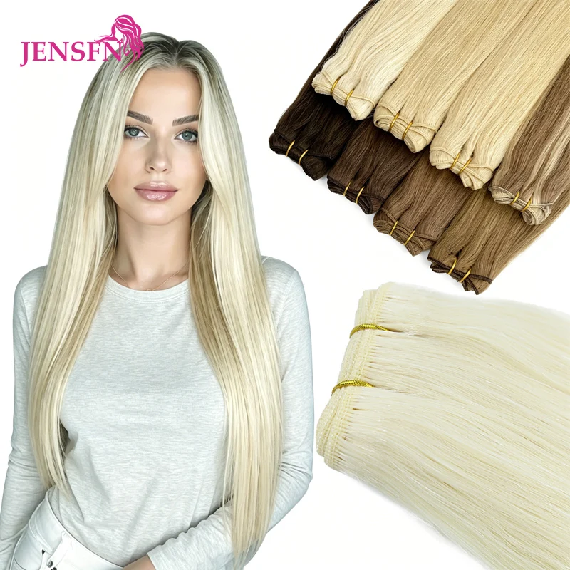 JENSFN Straight 100% Real Human Hair Weft Bundles Extensions 50g/Pcs 16