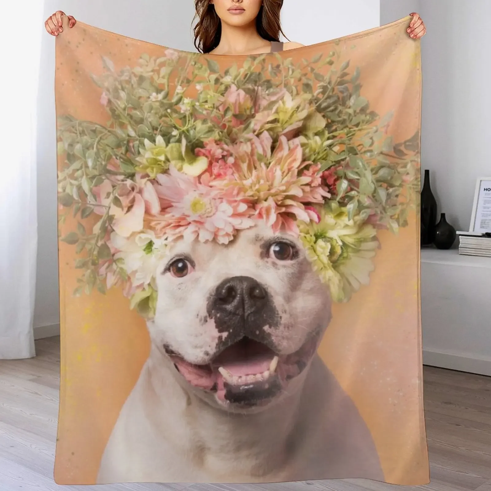 Pit Bull Flower Power, Big Tuna Throw Blanket Luxurious Soft Fuzzy Blanket for Sofa Bed