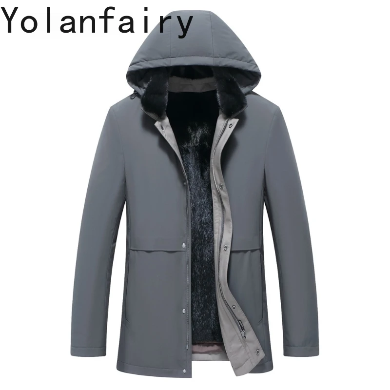 

YOLANFAIRY New High-end Real Fur Parkas Luxury Winter 2025 Detachable Mink Fur Liner Hooded Warm Natural Fur Coat Men's Jacket