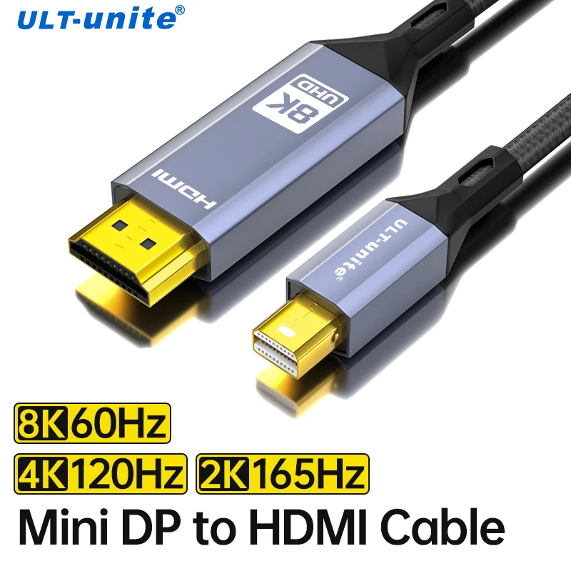 8K60Hz Mini DisplayPort to HDMI Cable 6.6FT Mini DP to HDMI Cord 4K120Hz 2K165Hz for Thunderbolt 2 iMac Surface Pro/Dock Monitor