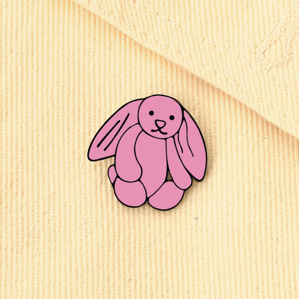 Cute Pink Lop Eared Rabbit Brooch Simple Line Drawing Bunny Pin Cartoon Badge Clothing Backpack Decor Jewelry Gift for Women Men