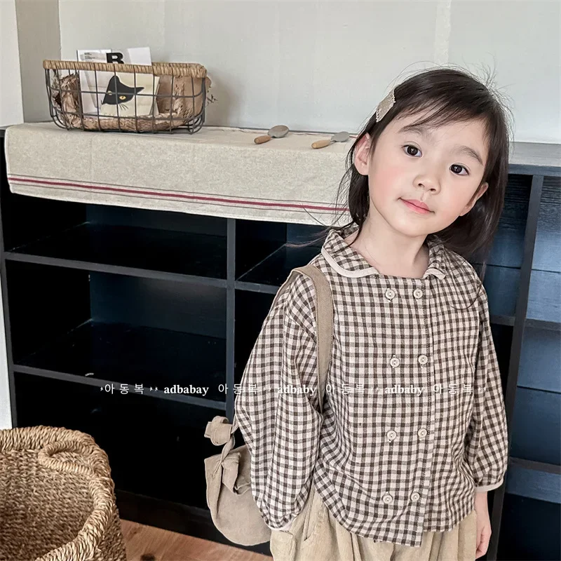 Kid Shirt Cardigan 2024 Children Boys and Girls Spring New Girl Spring Korean Style Cotton Linen Shirt Coat Long Cardigan Coats