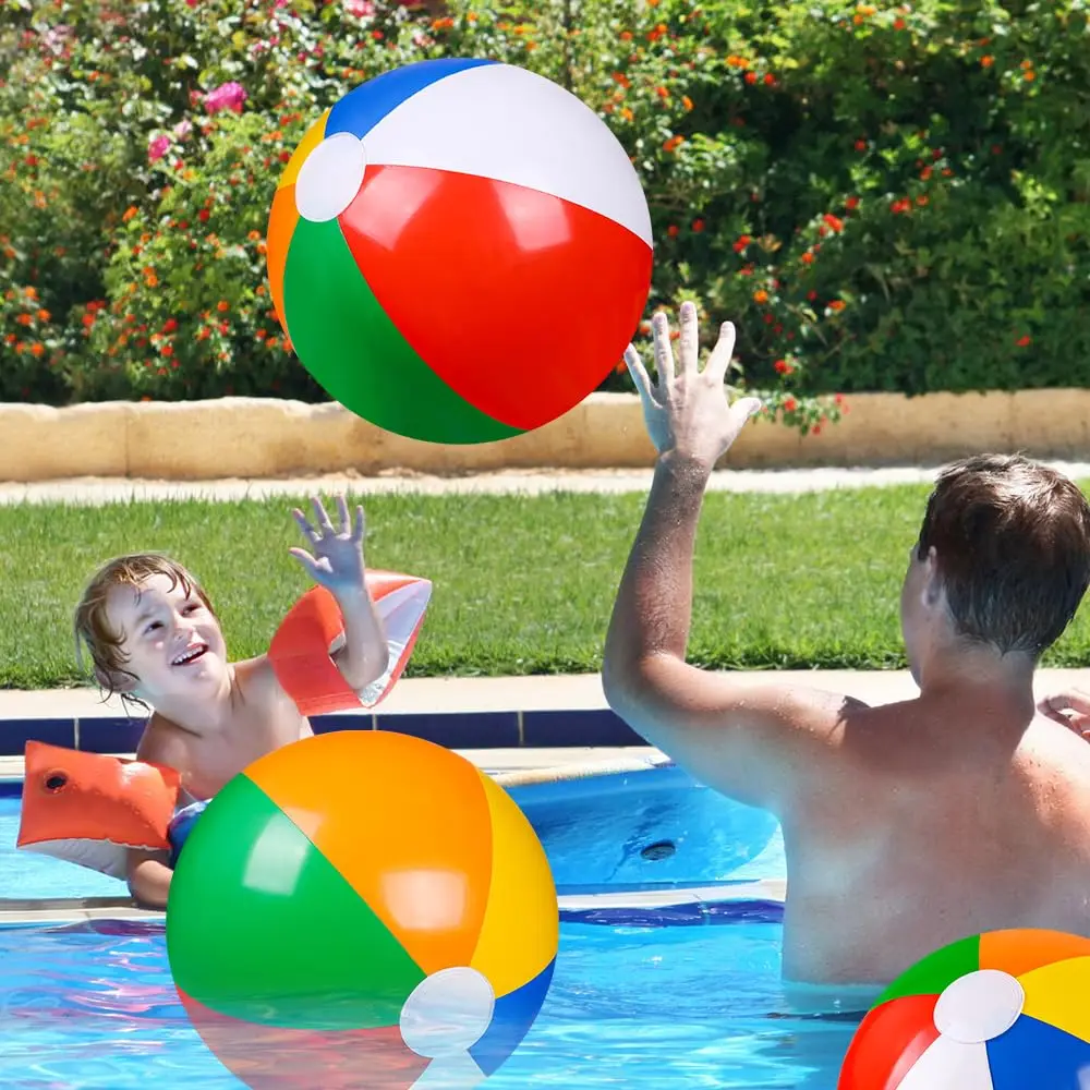 Rainbow Beach Balls With Air Pump Rainbow Inflatable Swimming Pool Water Games Toys for Kids Summer Beach Party Supplies Decor