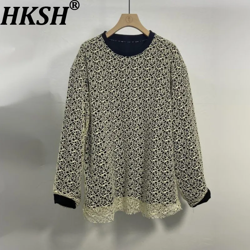 

HKSH 2023, осенняя новая корейская версия, дизайнерский нишевый свитшот, свободный сетчатый лоскутный топ из двух предметов для мужчин, модная футболка HK13198