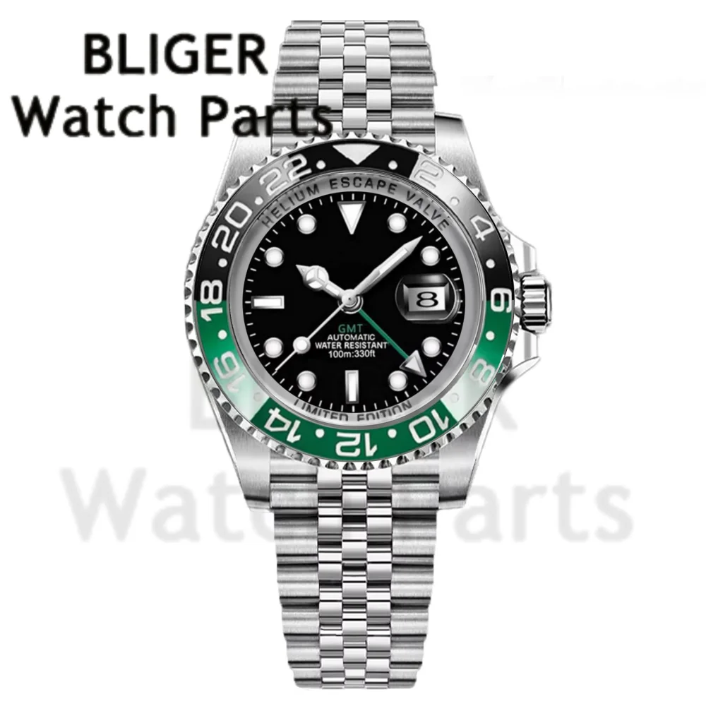 Mechanical 40mm Stainless Steel Men Watches NH34 Movement 120 Clicks Bezel Jubilee Strap Black Purple GMT Diving Watch For Men