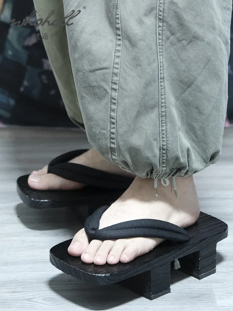 Summer Man Flip Flops Japanese Wooden Geta Samurai Clogs Shoes Cosplay Costumes Shoes Thick Bottom Platform Sandals Man Slipper