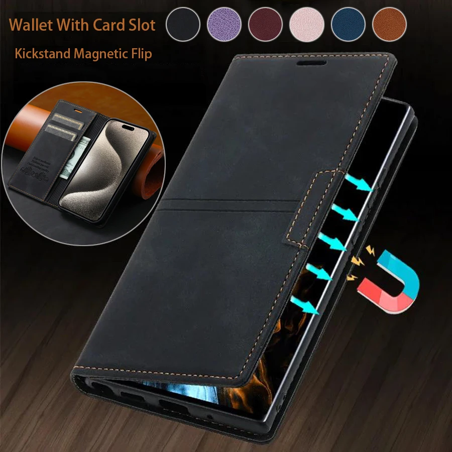 Wallet Fantasy Suction With Card Slot Kickstand Magnetic Flip Leather Case For iPhone 15 Pro Max 14 Plus 13 12 11 XS XR SE 2 8 7