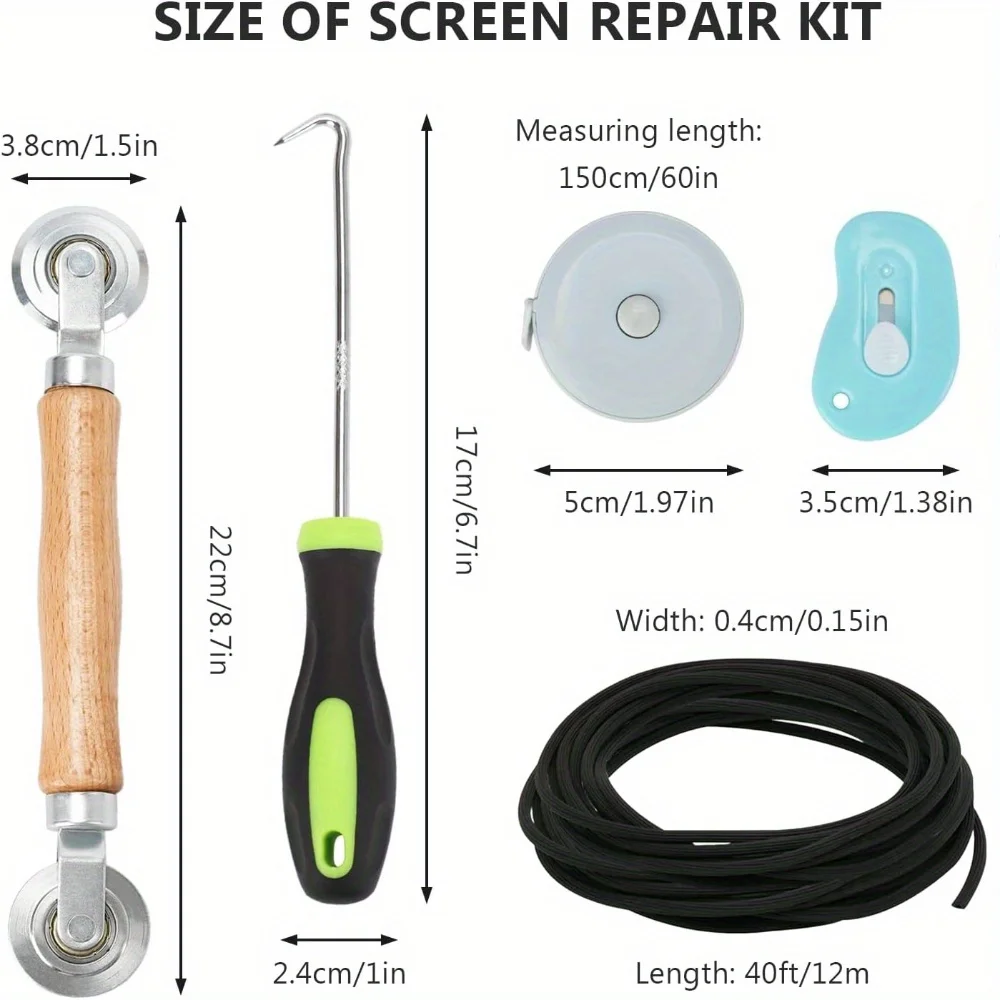 1Set Washable Durable Fiberglass Windows Screen Replacement Kit 48x118 Black Mesh Repair Tool Set for Window Door Patio