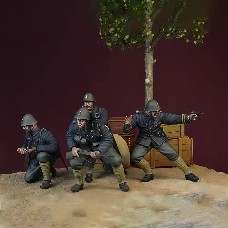 Schaal 1/35 ongemonteerde hars II soldaatmodelset van vier - verzamelfiguren met thema