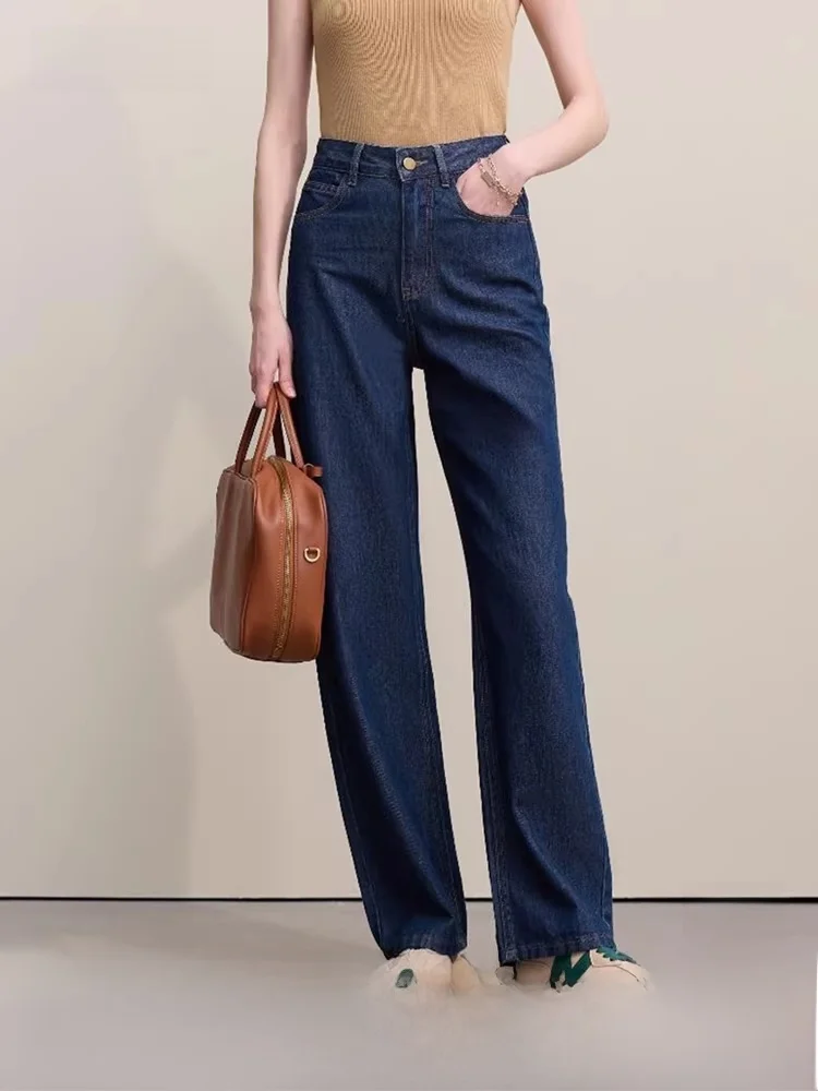 

Женские прямые джинсы I, повседневные джинсы с надписью Emed, высокотемпературная вискоза, хлопок, синий, весеннее новое поступление