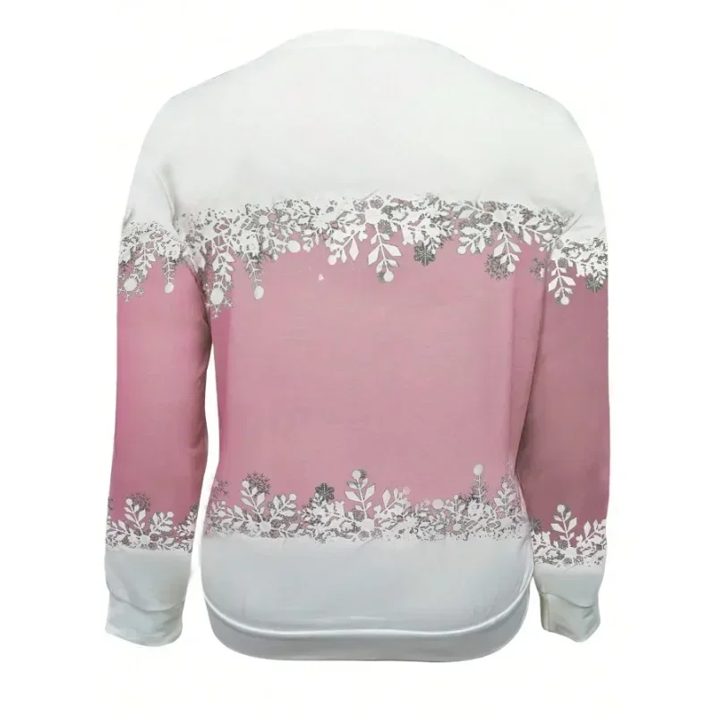 Plus Size 1XL-5XL Herfst Damesmode Item Sneeuwpop Print T-shirt Dames Contrasterende Kleur Comfortabele Lange Mouwen T-shirt