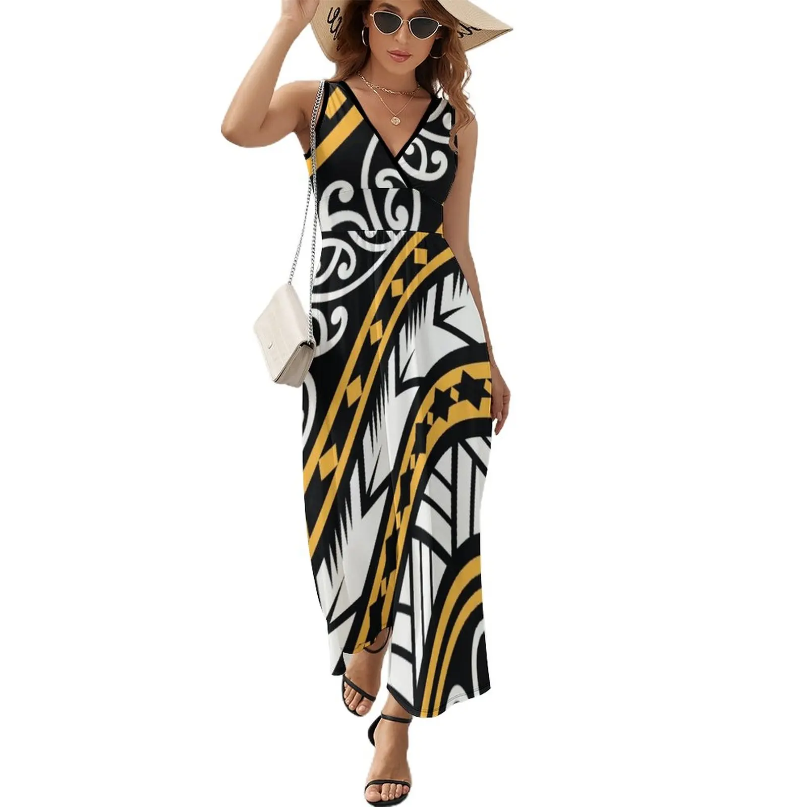 

Traditionally Yellow & Black Maori Design from New Zealand Sleeveless Dress dress for women summer dresses for woman